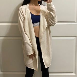 Athleta Open Fron Cream Long Fleece Cardigan